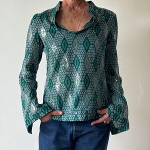 Tory Burch top green navy small